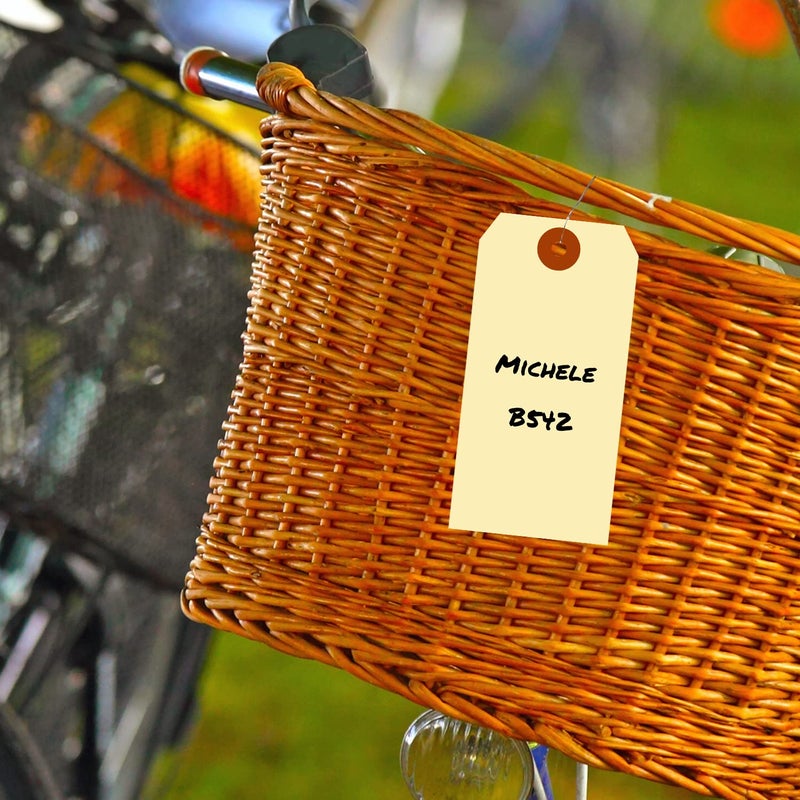 SmartSign Blank Manila Tags with Wire (Pre-Attached)- Pack of 100, Size-5, 13pt Thick Cardstock Shipping Tag, 4 3/4" x 2 3/8" Paper Hang Tags with Reinforced Fiber Patch - Image 5